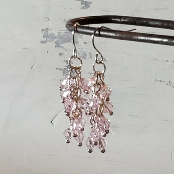 Art Deco Style Handcrafted Pink Translucent Crystal Baubles Cascade Earrings - Picture 2 of 6